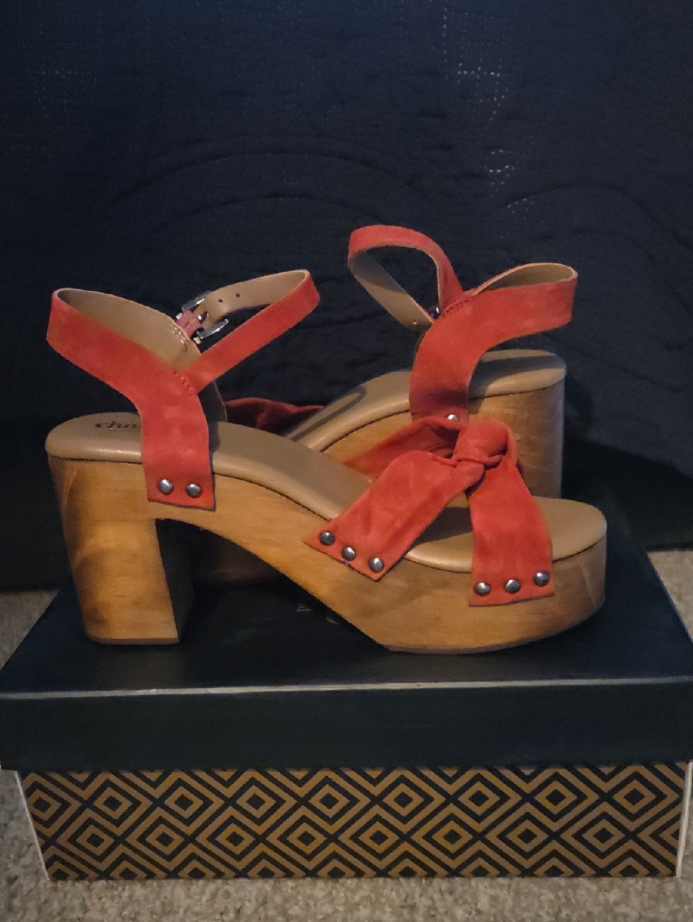 Charles By Charles David Red Suede Knot Platform Sandals